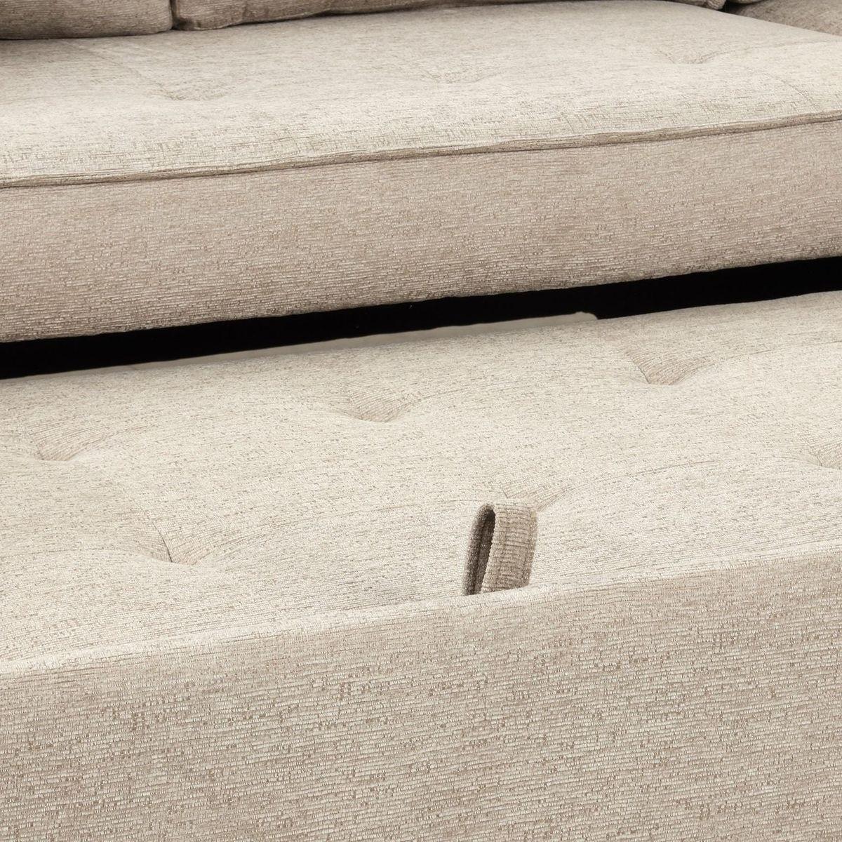 104" Modern L-Shape 3 Seat Reversible Sectional Couch, Pull Out Sleeper Sofa with Storage Chaise and 2 Stools for Living Room Furniture Set, Cream