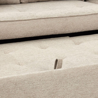 104" Modern L-Shape 3 Seat Reversible Sectional Couch, Pull Out Sleeper Sofa with Storage Chaise and 2 Stools for Living Room Furniture Set, Cream