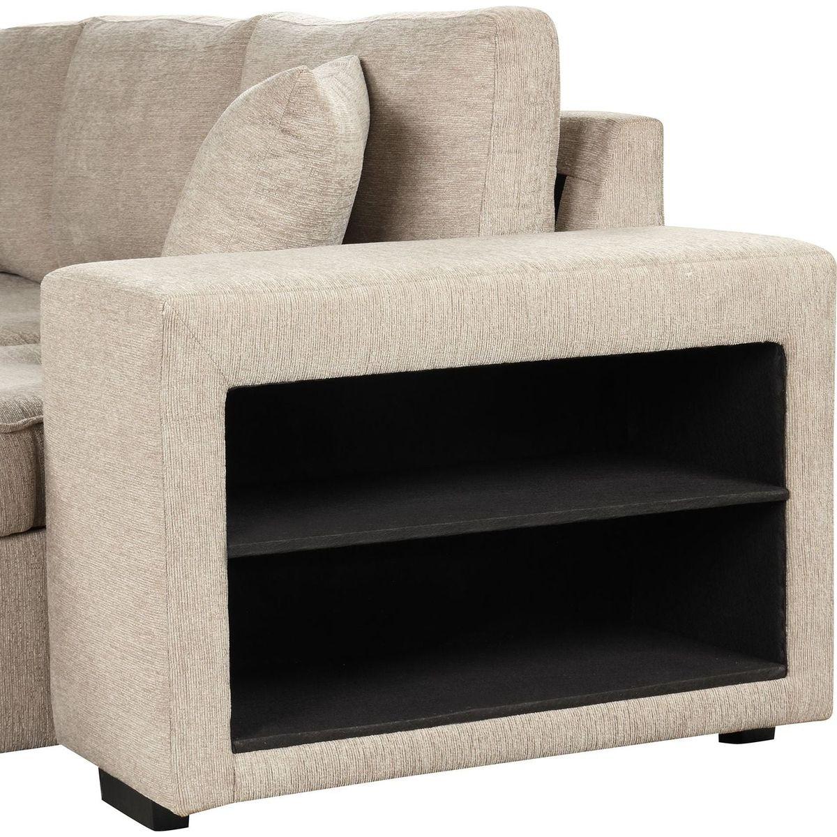 104" Modern L-Shape 3 Seat Reversible Sectional Couch, Pull Out Sleeper Sofa with Storage Chaise and 2 Stools for Living Room Furniture Set, Cream