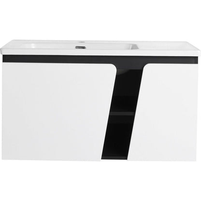 36" Floating Wall-Mounted Bathroom Vanity With Ceramic Basin & Soft-Close Cabinet Door