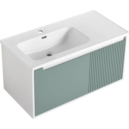 40 " Wall-Mounted Bathroom Vanity with Ceramic Sink, Bathroom Vanity with Soft Close Door