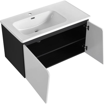 36" Floating Wall-Mounted Bathroom Vanity With Ceramic Basin & Soft-Close Cabinet Door