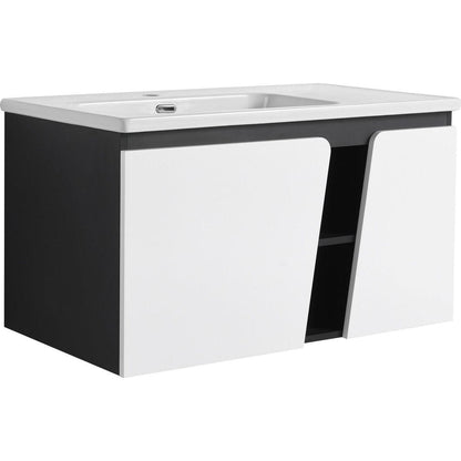 36" Floating Wall-Mounted Bathroom Vanity With Ceramic Basin & Soft-Close Cabinet Door
