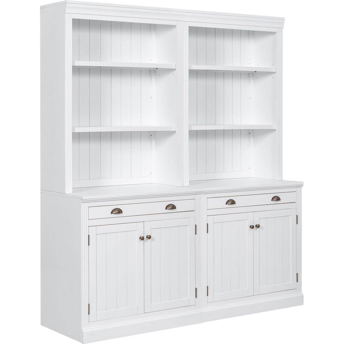 83.4"Tall Bookshelf Suite, Modern Bookcase Suite with LED Lighting,Doors and Drawers,2-Piece Set Storage Bookcase with Open Shelves for Living Room,Home Office,White