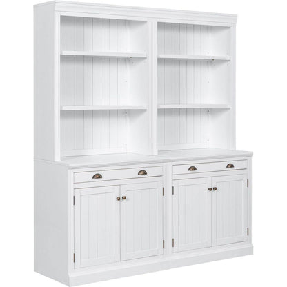 83.4"Tall Bookshelf Suite, Modern Bookcase Suite with LED Lighting,Doors and Drawers,2-Piece Set Storage Bookcase with Open Shelves for Living Room,Home Office,White