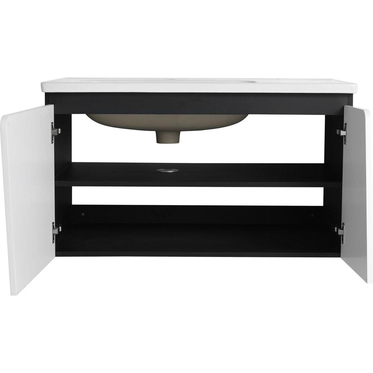 36" Floating Wall-Mounted Bathroom Vanity With Ceramic Basin & Soft-Close Cabinet Door