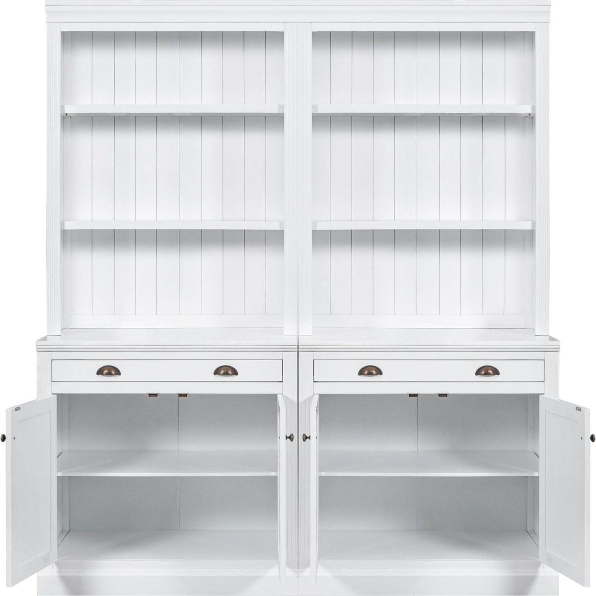 83.4"Tall Bookshelf Suite, Modern Bookcase Suite with LED Lighting,Doors and Drawers,2-Piece Set Storage Bookcase with Open Shelves for Living Room,Home Office,White
