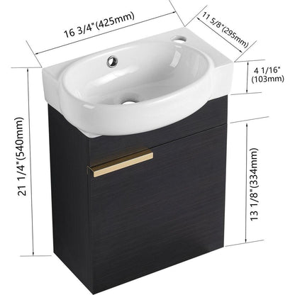 Soft Close Doors Bathroom Vanity With Sink,16 Inch For Small Bathroom