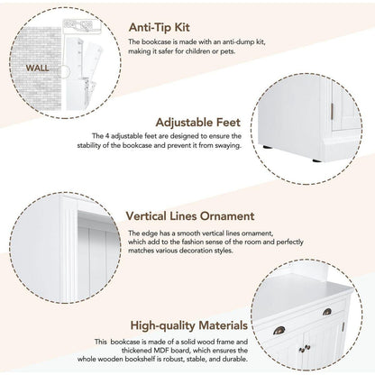 83.4"Tall Bookshelf Suite, Modern Bookcase Suite with LED Lighting,Doors and Drawers,2-Piece Set Storage Bookcase with Open Shelves for Living Room,Home Office,White