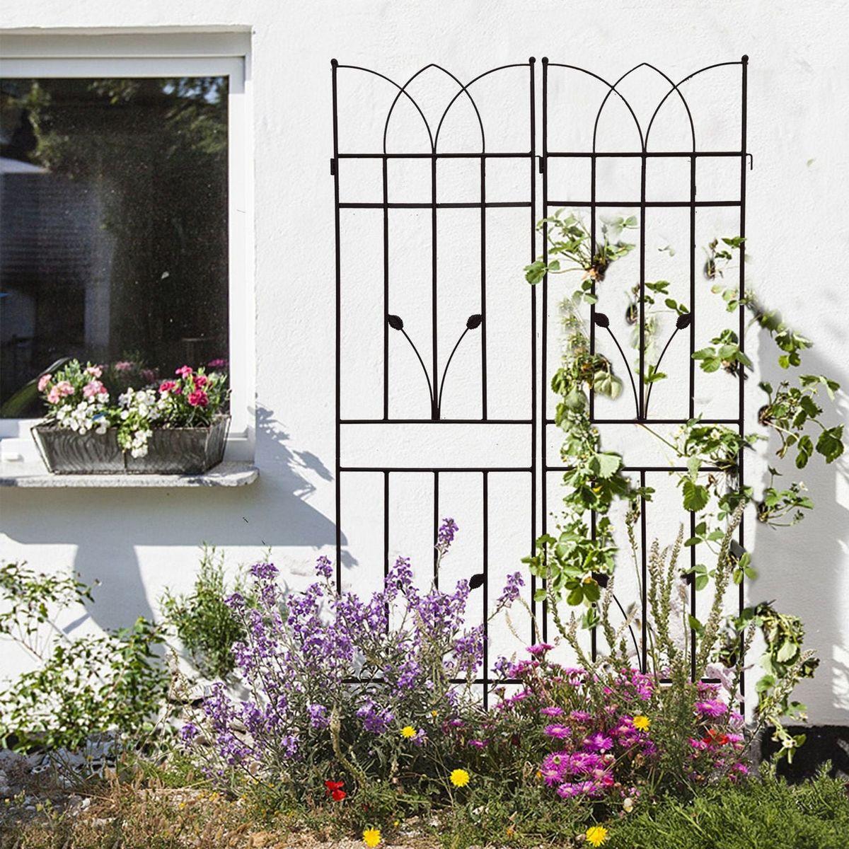2 Pack Metal Garden Trellis 71" x 17.7" Rustproof Trellis for Climbing Plants Outdoor Flower Support Black