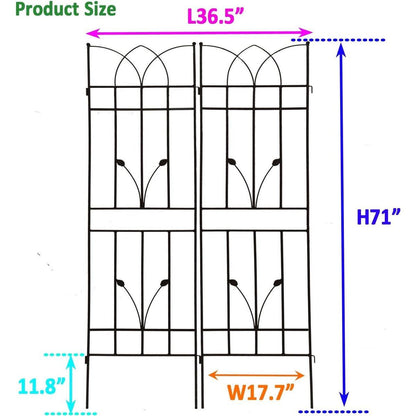 2 Pack Metal Garden Trellis 71" x 17.7" Rustproof Trellis for Climbing Plants Outdoor Flower Support Black