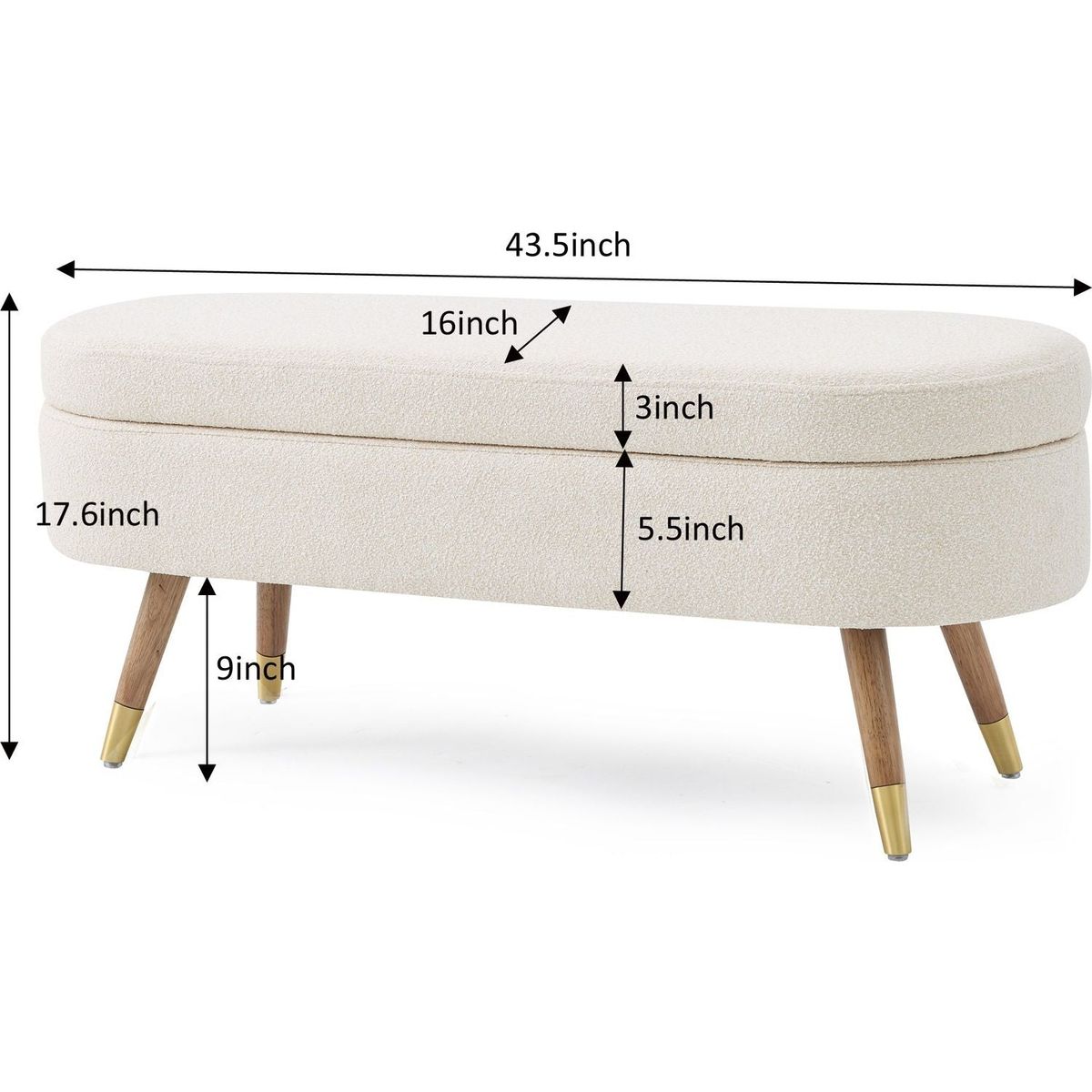 Storage bench Upholstered Boucle Ottoman with Golden Metal Legs End of Bed bench for Bedroom, Living Room, Entryway,Bed Side(Beige)