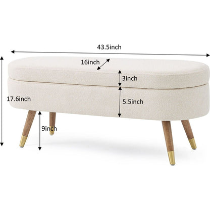 Storage bench Upholstered Boucle Ottoman with Golden Metal Legs End of Bed bench for Bedroom, Living Room, Entryway,Bed Side(Beige)