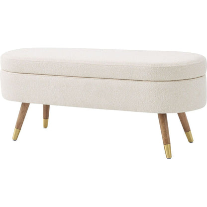 Storage bench Upholstered Boucle Ottoman with Golden Metal Legs End of Bed bench for Bedroom, Living Room, Entryway,Bed Side(Beige)