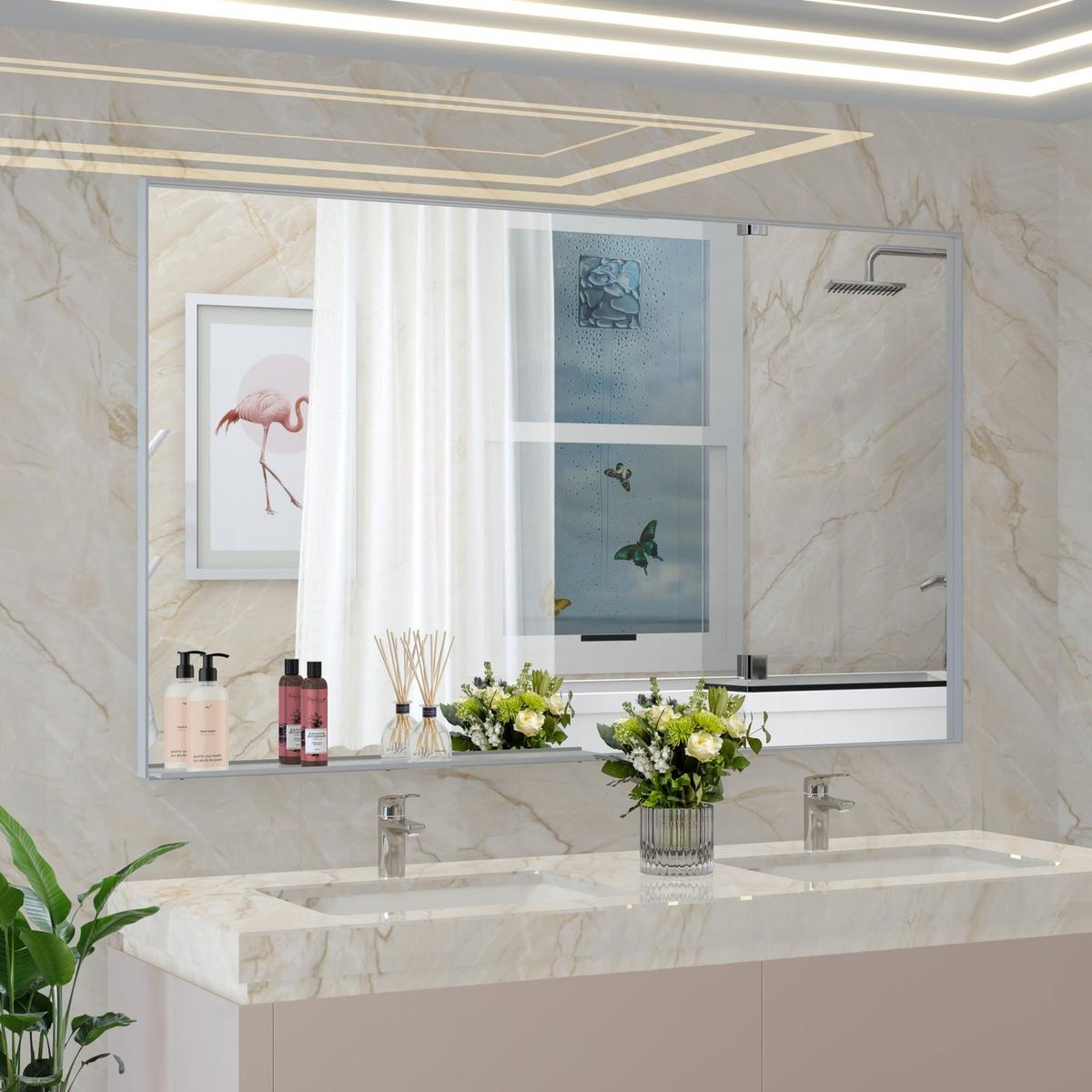 60x36" Oversized Modern Rectangle Bathroom Mirror with Silver Frame Decorative Large Wall Mirrors for Bathroom Living Room Bedroom Vertical or Horizontal Wall Mounted mirror with Aluminum Frame