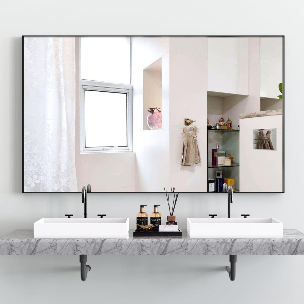 60x36" Oversized Modern Rectangle Bathroom Mirror with Balck Frame Decorative Large Wall Mirrors for Bathroom Living Room Bedroom Vertical or Horizontal Wall Mounted mirror with Aluminum Frame