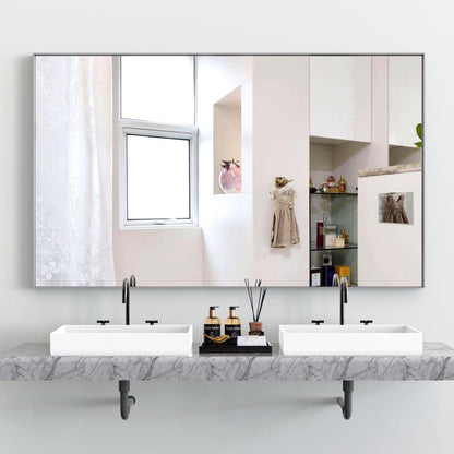 60x36" Oversized Modern Rectangle Bathroom Mirror with Silver Frame Decorative Large Wall Mirrors for Bathroom Living Room Bedroom Vertical or Horizontal Wall Mounted mirror with Aluminum Frame
