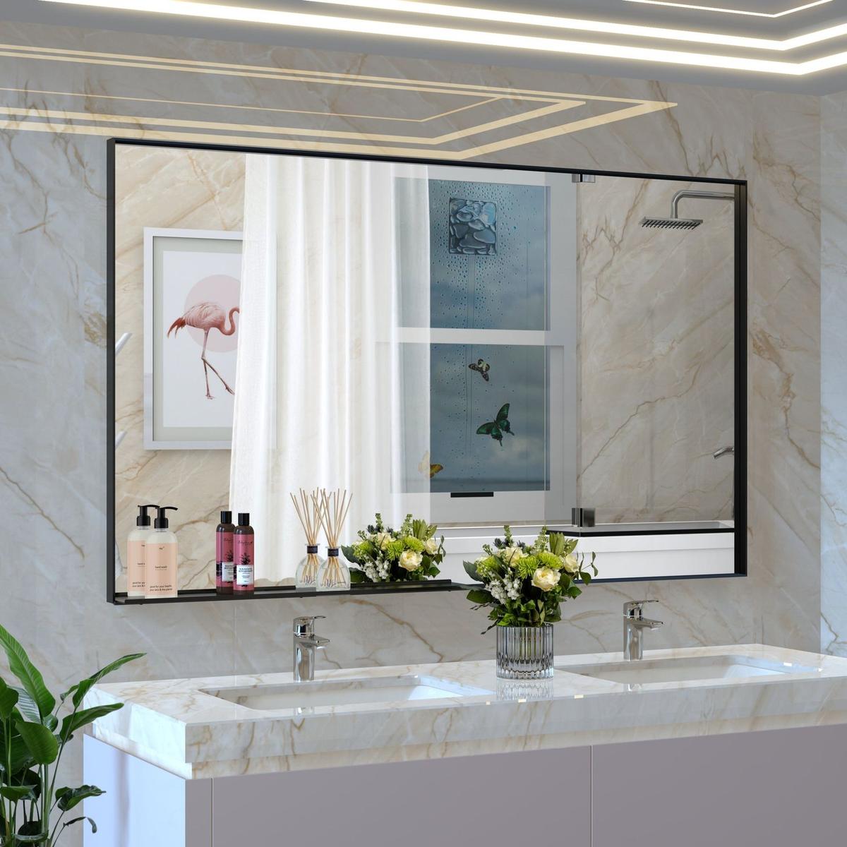 60x36" Oversized Modern Rectangle Bathroom Mirror with Balck Frame Decorative Large Wall Mirrors for Bathroom Living Room Bedroom Vertical or Horizontal Wall Mounted mirror with Aluminum Frame