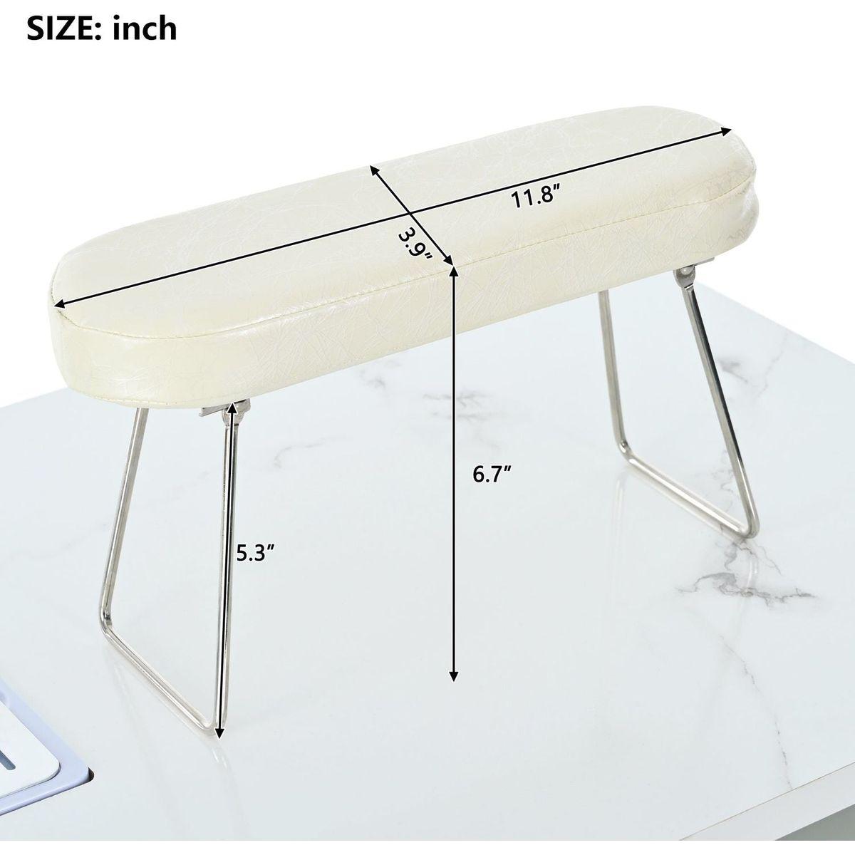 Manicure Table, Marbling Texture Nail Table with Electric Downdraft Vent,Wrist Cushion, Lockable Wheels, Storage layers & cabinet,White