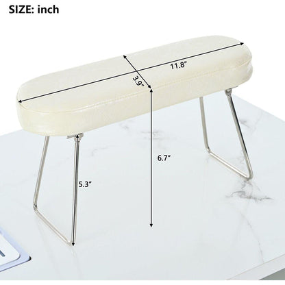 Manicure Table, Marbling Texture Nail Table with Electric Downdraft Vent,Wrist Cushion, Lockable Wheels, Storage layers & cabinet,White