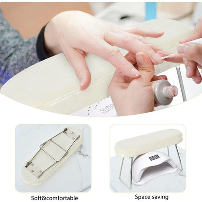 Manicure Table, Marbling Texture Nail Table with Electric Downdraft Vent,Wrist Cushion, Lockable Wheels, Storage layers & cabinet,White