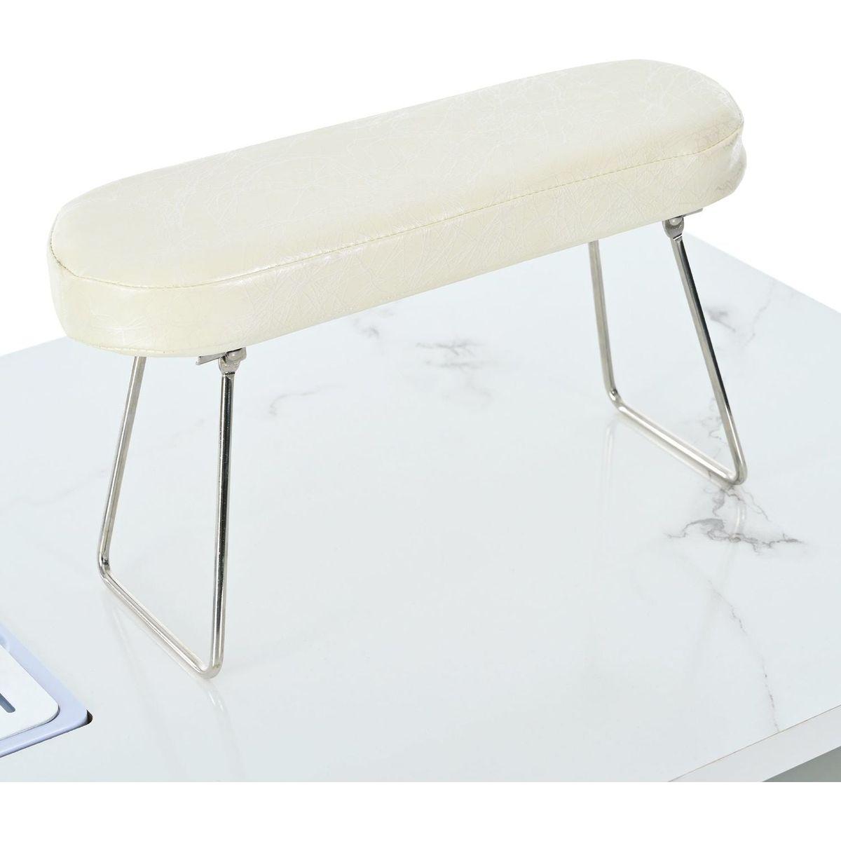 Manicure Table, Marbling Texture Nail Table with Electric Downdraft Vent,Wrist Cushion, Lockable Wheels, Storage layers & cabinet,White