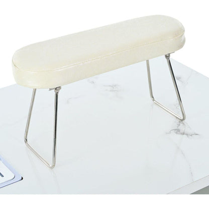 Manicure Table, Marbling Texture Nail Table with Electric Downdraft Vent,Wrist Cushion, Lockable Wheels, Storage layers & cabinet,White