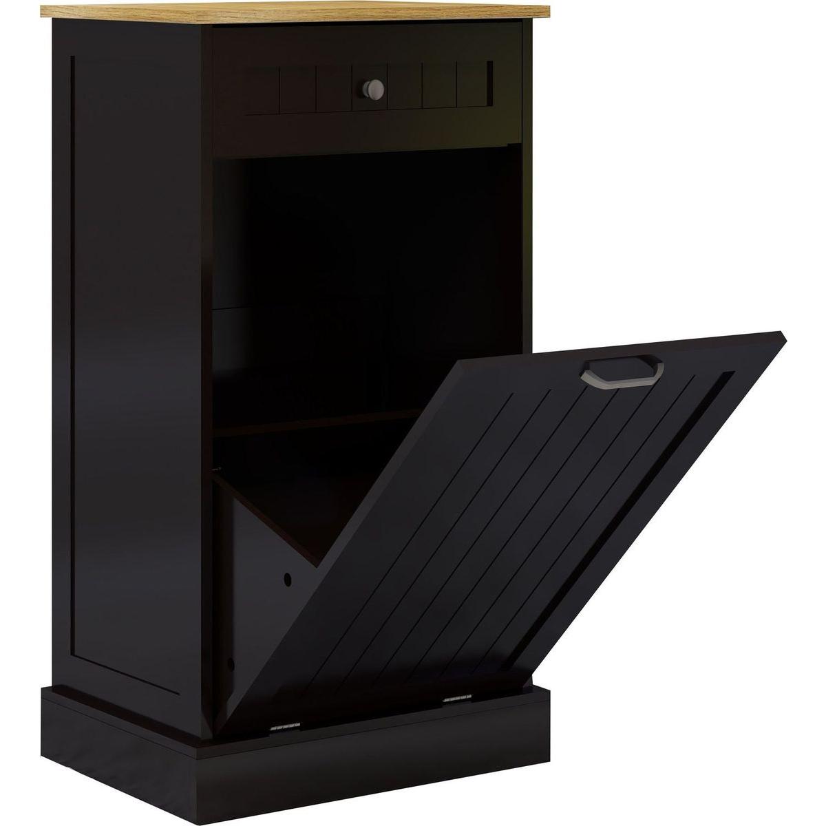One Drawers and One-Compartment Tilt-Out Trash Cabinet Kitchen Trash Cabinet-Black
