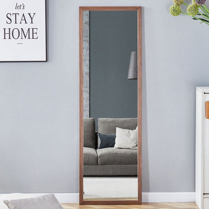 Third generation packaging upgrade, thickened border, brown wood grain solid wood frame full length mirror, dressing mirror, bedroom entrance, decorative mirror, and floor standing mirror. 57.9"x18.1"