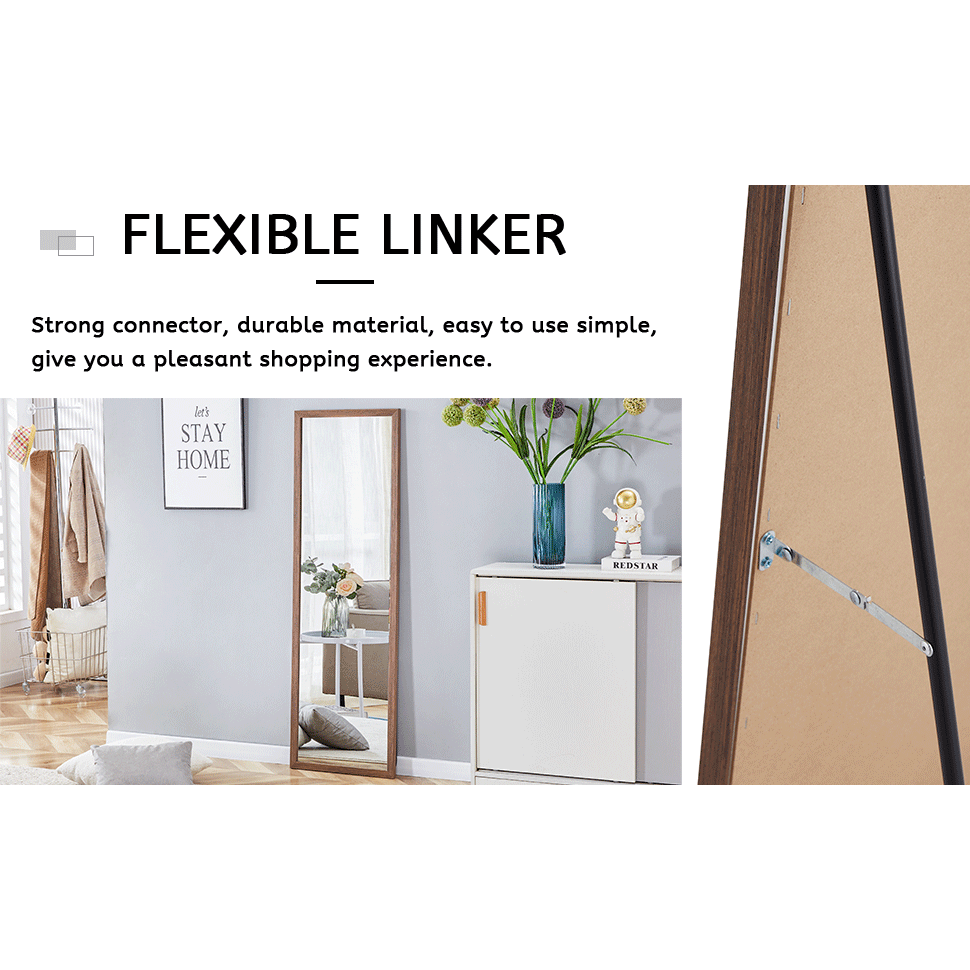 Third generation packaging upgrade, thickened border, brown wood grain solid wood frame full length mirror, dressing mirror, bedroom entrance, decorative mirror, and floor standing mirror. 57.9"x18.1"