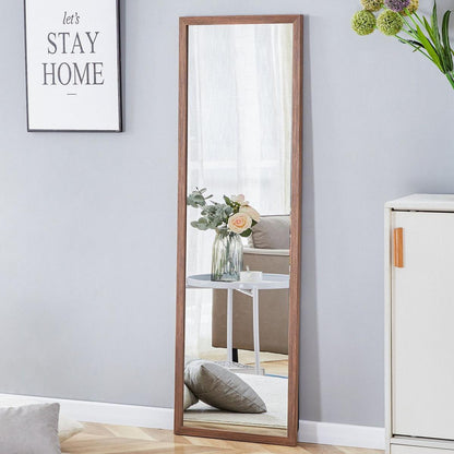 Third generation packaging upgrade, thickened border, brown wood grain solid wood frame full length mirror, dressing mirror, bedroom entrance, decorative mirror, and floor standing mirror. 57.9"x18.1"