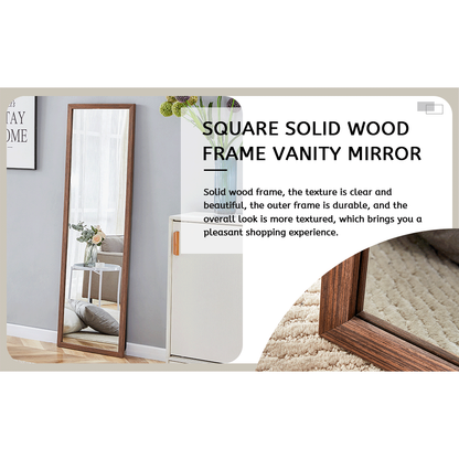 Third generation packaging upgrade, thickened border, brown wood grain solid wood frame full length mirror, dressing mirror, bedroom entrance, decorative mirror, and floor standing mirror. 57.9"x18.1"