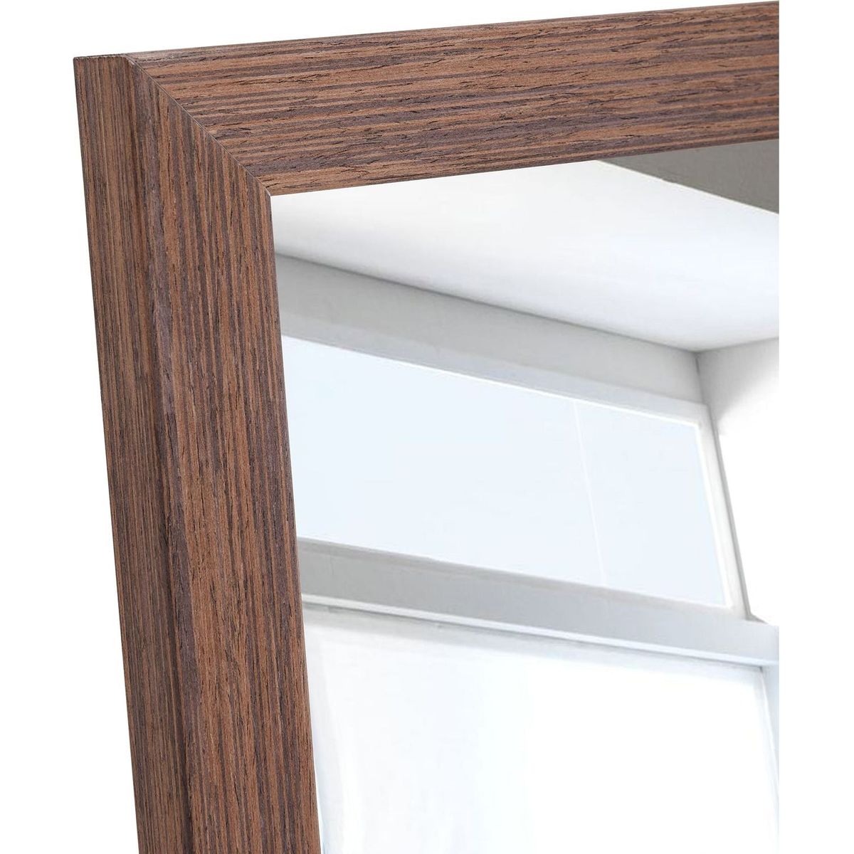 Third generation packaging upgrade, thickened border, brown wood grain solid wood frame full length mirror, dressing mirror, bedroom entrance, decorative mirror, and floor standing mirror. 57.9"x18.1"