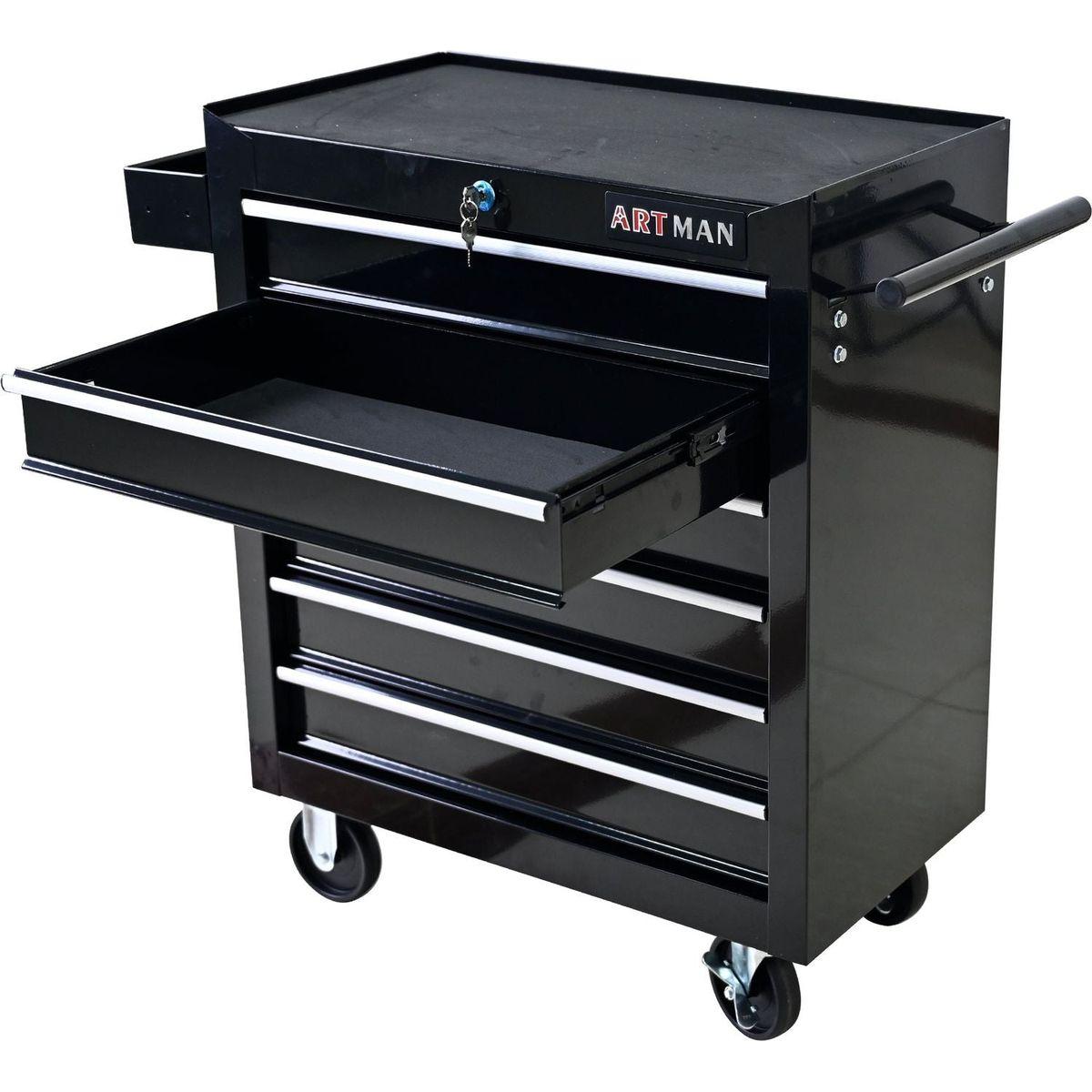 6 DRAWERS MULTIFUNCTIONAL TOOL CART WITH WHEELS-BLACK