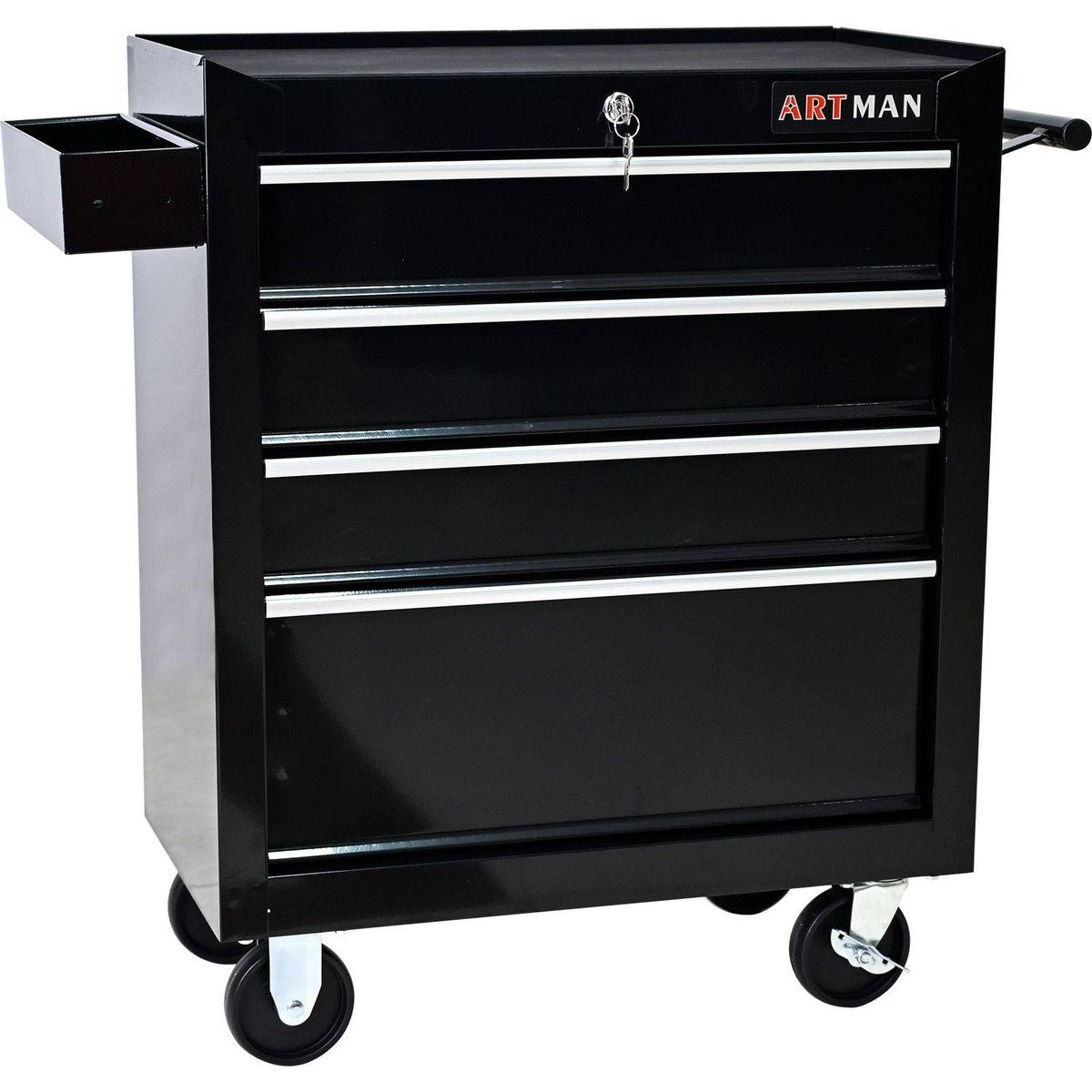 4 DRAWERS MULTIFUNCTIONAL TOOL CART WITH WHEELS-BLACK