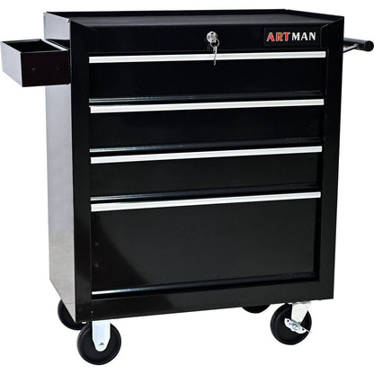 4 DRAWERS MULTIFUNCTIONAL TOOL CART WITH WHEELS-BLACK