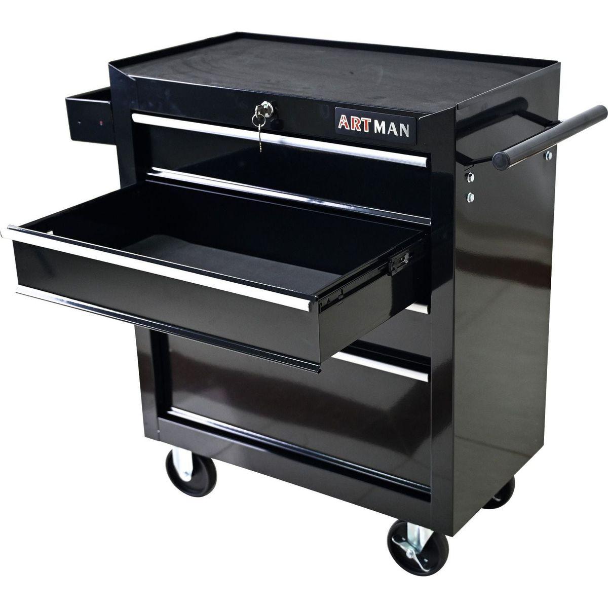 4 DRAWERS MULTIFUNCTIONAL TOOL CART WITH WHEELS-BLACK