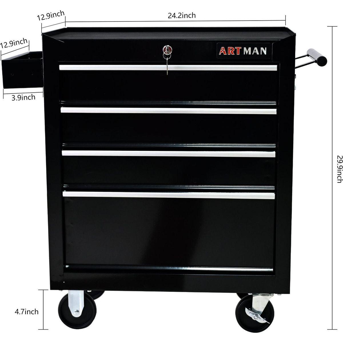 4 DRAWERS MULTIFUNCTIONAL TOOL CART WITH WHEELS-BLACK