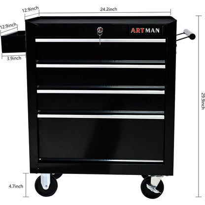 4 DRAWERS MULTIFUNCTIONAL TOOL CART WITH WHEELS-BLACK