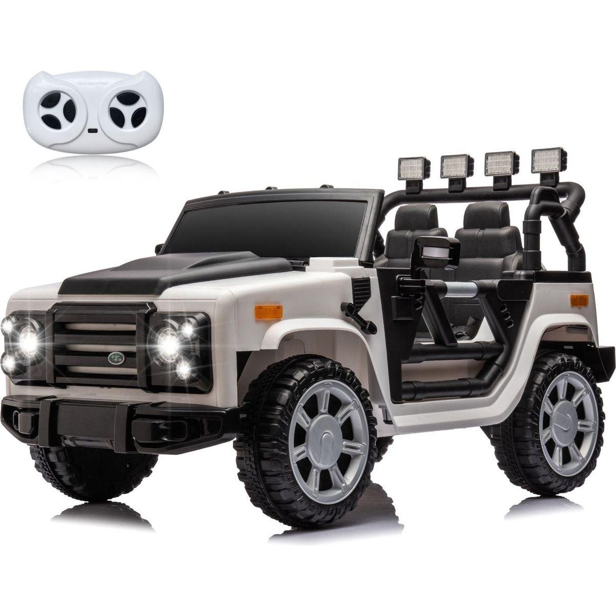 12v7a 30wx2 Four-wheel drive leather seat one button start,forward and backward, high and low speed, music, front light, power display, two doors can open, 2.4G R/C, seat belt four wheel absorber