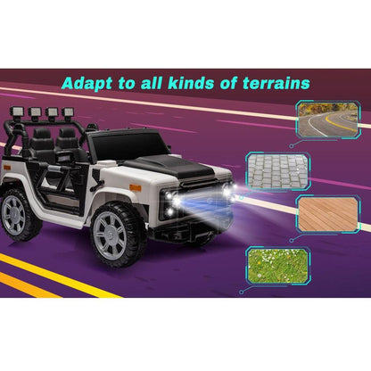 12v7a 30wx2 Four-wheel drive leather seat one button start,forward and backward, high and low speed, music, front light, power display, two doors can open, 2.4G R/C, seat belt four wheel absorber