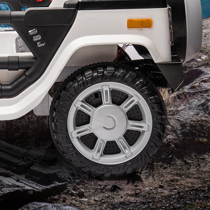 12v7a 30wx2 Four-wheel drive leather seat one button start,forward and backward, high and low speed, music, front light, power display, two doors can open, 2.4G R/C, seat belt four wheel absorber