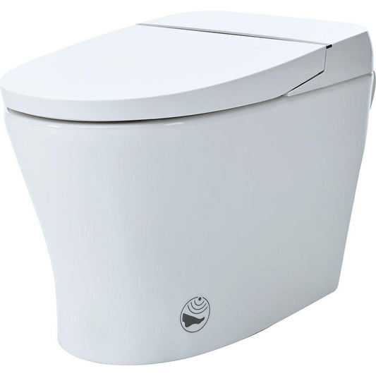 Heated Seat Smart Toilet without Bidet, Upmarket Compact Dual Flush Toilet 1/1.28 GPF, Tank less toilet with Adjustable Temp Heated Seat, Foot sensor Flush, White Night Light, Knob Control, Power Out