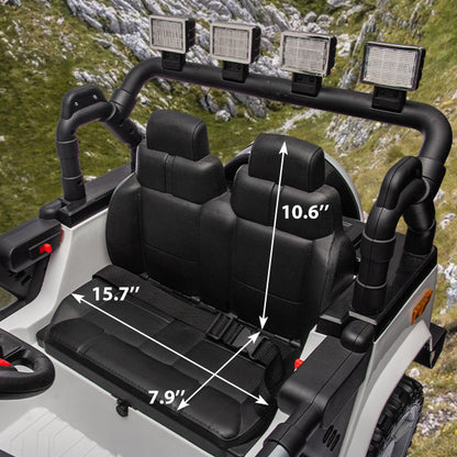 12v7a 30wx2 Four-wheel drive leather seat one button start,forward and backward, high and low speed, music, front light, power display, two doors can open, 2.4G R/C, seat belt four wheel absorber