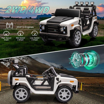 12v7a 30wx2 Four-wheel drive leather seat one button start,forward and backward, high and low speed, music, front light, power display, two doors can open, 2.4G R/C, seat belt four wheel absorber