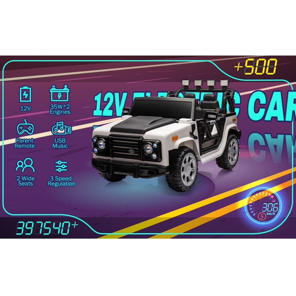 12v7a 30wx2 Four-wheel drive leather seat one button start,forward and backward, high and low speed, music, front light, power display, two doors can open, 2.4G R/C, seat belt four wheel absorber