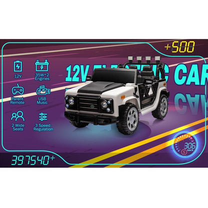 12v7a 30wx2 Four-wheel drive leather seat one button start,forward and backward, high and low speed, music, front light, power display, two doors can open, 2.4G R/C, seat belt four wheel absorber