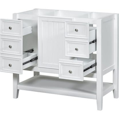 36" Bathroom Vanity without Sink, Cabinet Base Only, One Cabinet and three Drawers, White