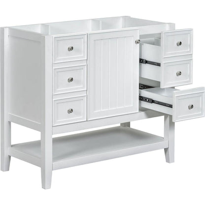 36" Bathroom Vanity without Sink, Cabinet Base Only, One Cabinet and three Drawers, White