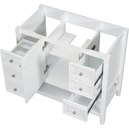 36" Bathroom Vanity without Sink, Cabinet Base Only, One Cabinet and three Drawers, White